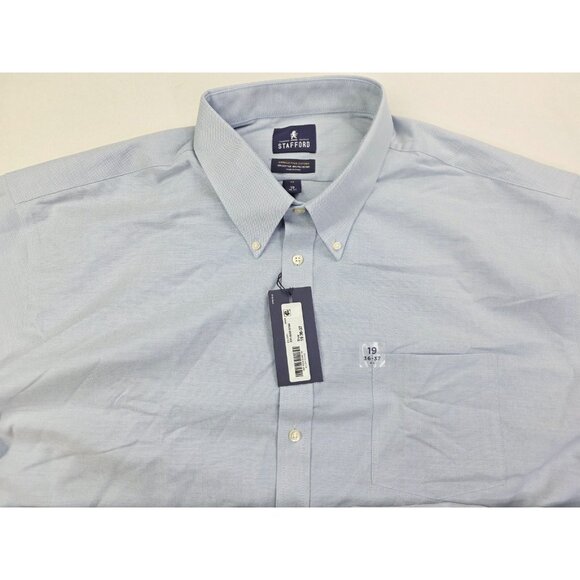 Stafford Big Size 19 36-37 Mens Blue Wrinkle Free Oxford Button Down Shirt NWT - Picture 9 of 9